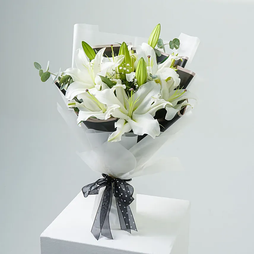 Charming White Lilies Bouquet: Lilies flowers Bouquet
