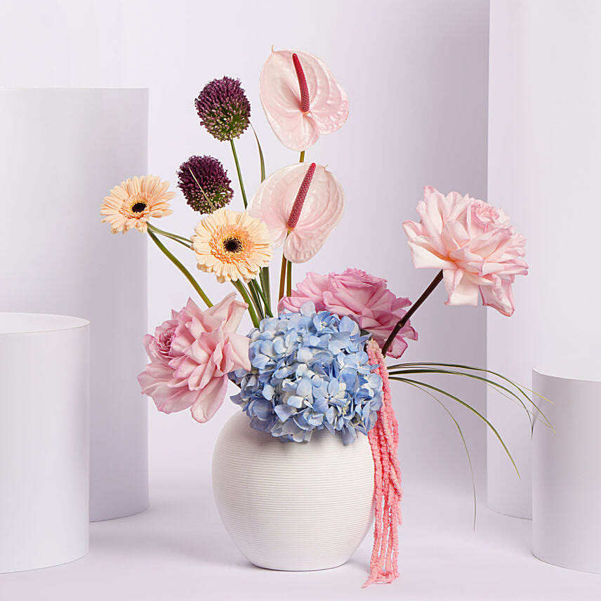 Colorful Flower Arrangement in White Vase: Thank You Flowers 