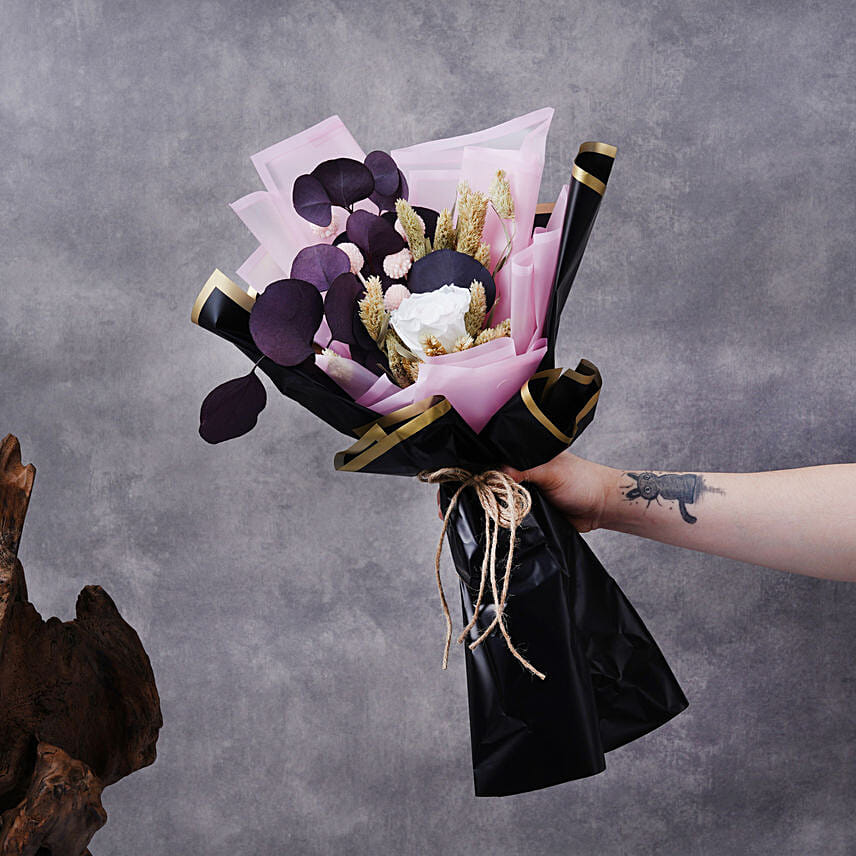 Crimson Dry and Forever Flowers Bouquet: Artificial Flower Bouquets