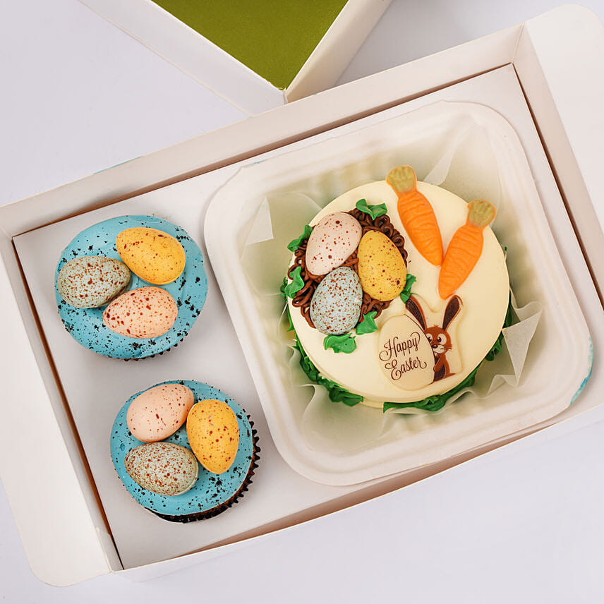 Easter theme Mini bento cake with 2 cupcakes combo by fnp.ae