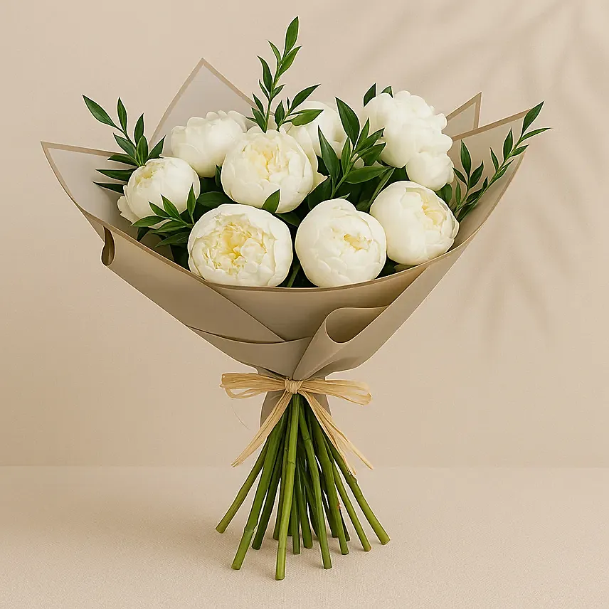 Elegant 10 White Peonies Bouquet: Peonies Flower Bouquets