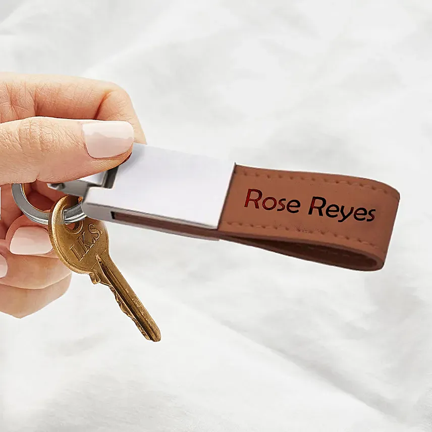 Engraved Leather Keychain With Text: 
