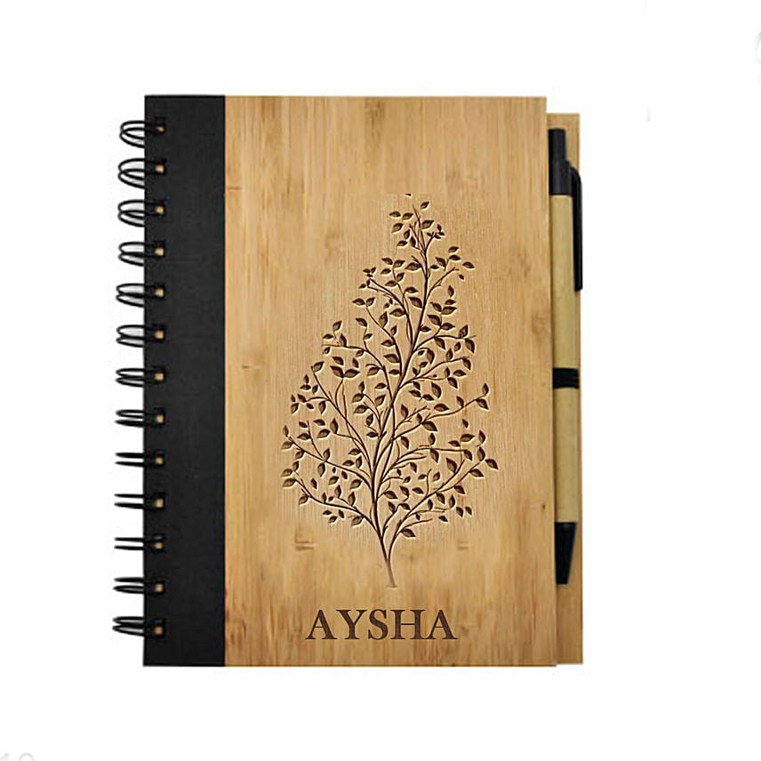 Engraved Text Bamboo Notebook With Pen: Childrens Day Gifts