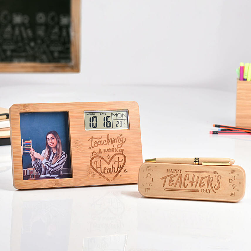 Personalised Digital Clock and Pen With Box For Teachers: Engraved Pen