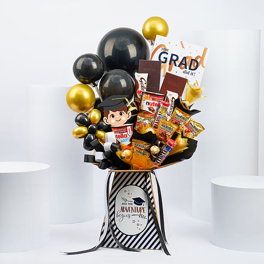 Graduation Congrats For Boys With Chocolates And Balloons: 