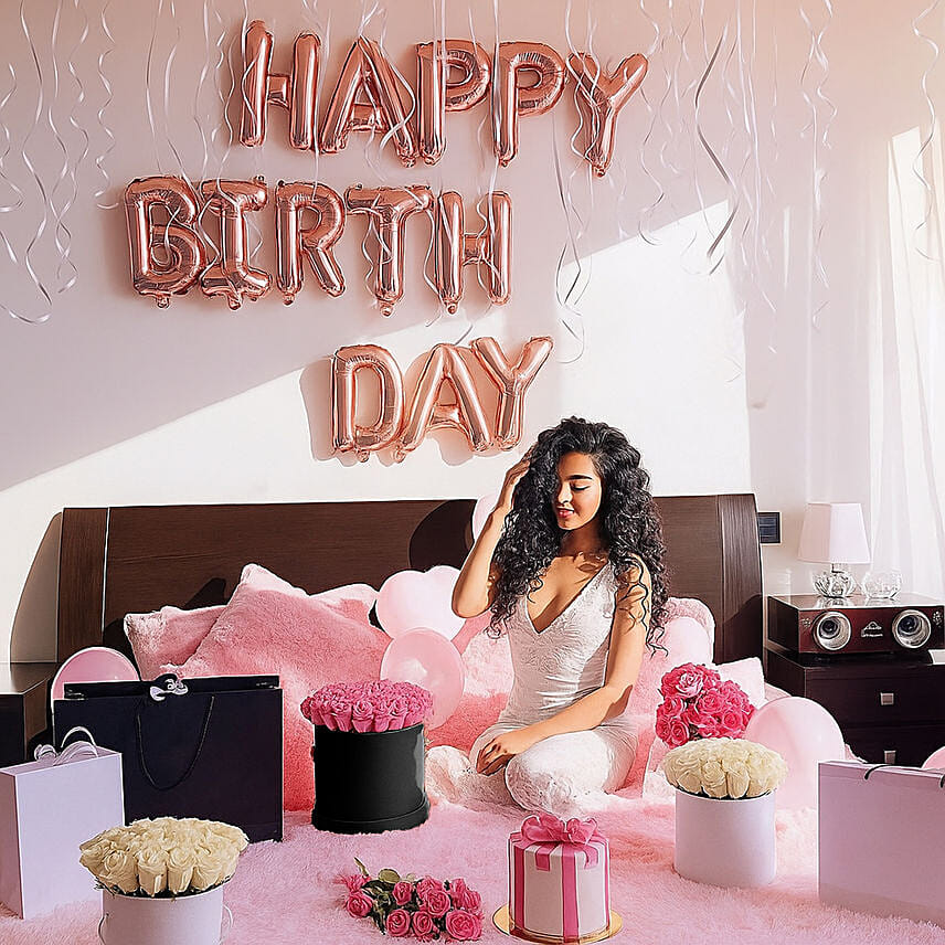 Happy Birthday Premium Decor With Customisable Cake: Birthday Decorations