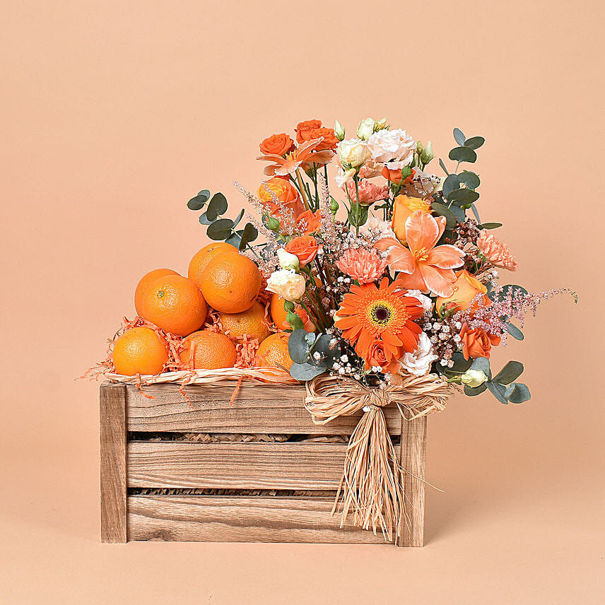 Healthy Wish: Fresh Fruit Basket With Flowers