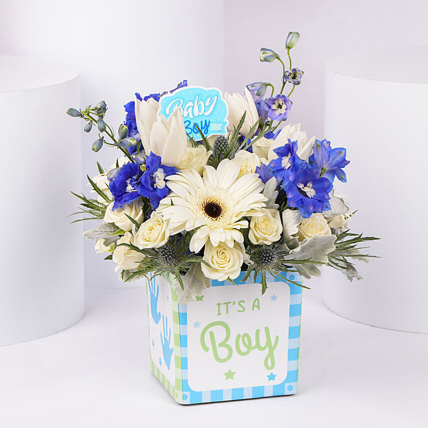 It's A Boy Flower Vase: New Born Flowers 