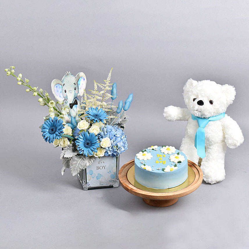 Its A Boy Flowers Combo: Flowers & Cakes