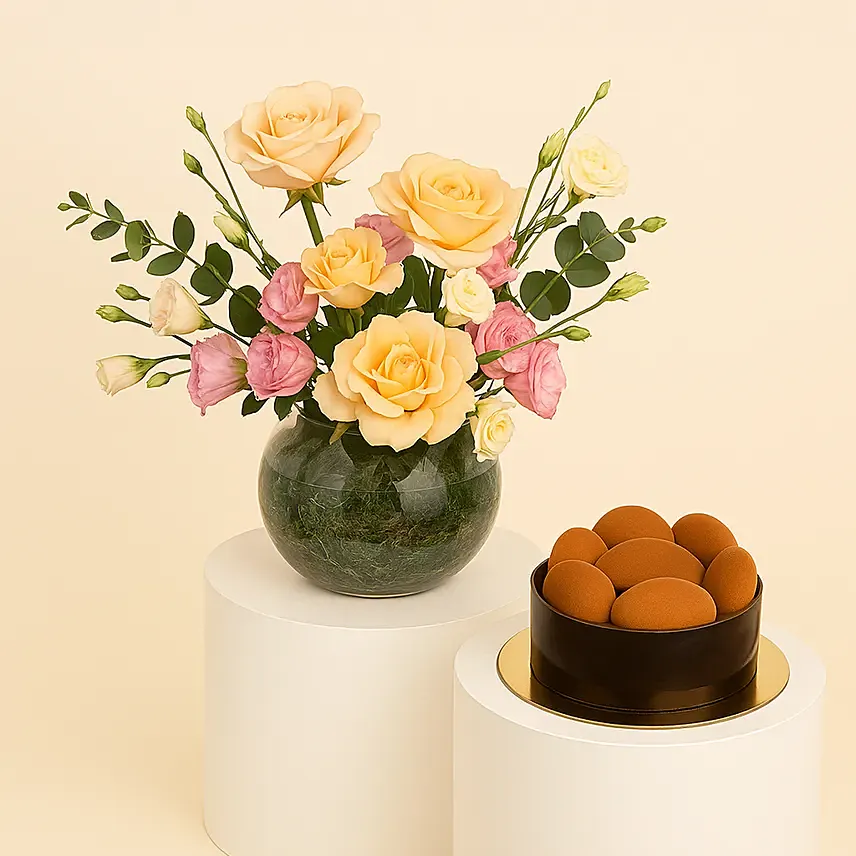 Mix Flowers and Tiramisu Cake Combo: Flowers and Cake for Birthday 