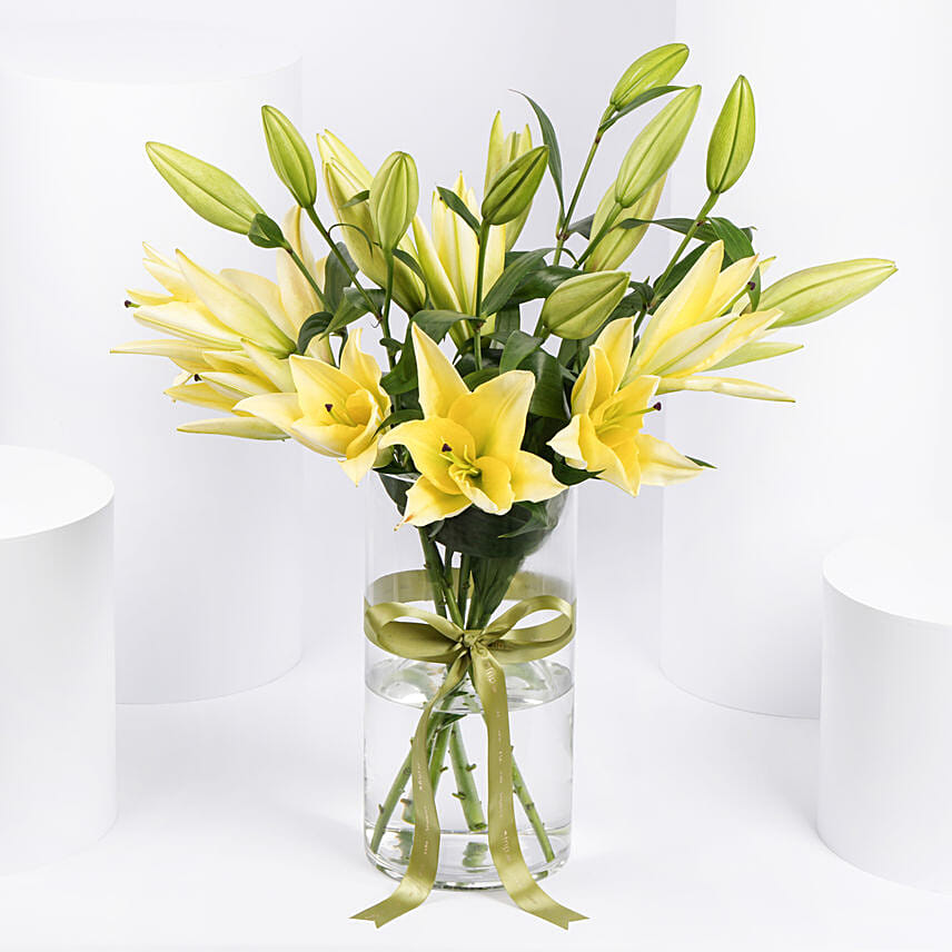 Oriental Charm Lilies Arrangement: Yellow Flower Bouquets