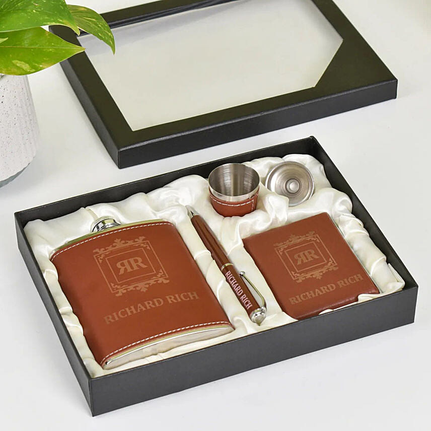 Personalised Hip Flask Gift Set: Bhai Dooj Personalised Gifts