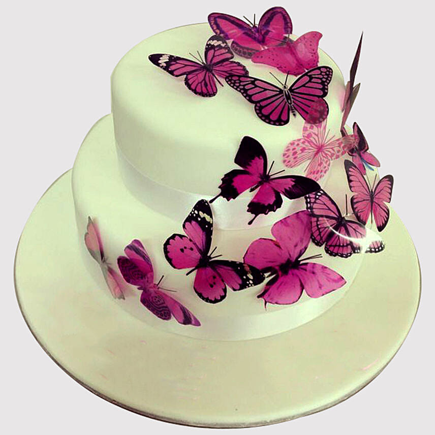 Order Pink Butterfly 2 Tier Vanilla Cake Online | Same-Day Delivery UAE ...