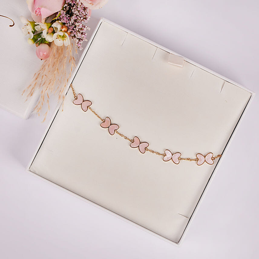 Police Pink Butterfly charm Bracelet For Her: Birthday Gifts