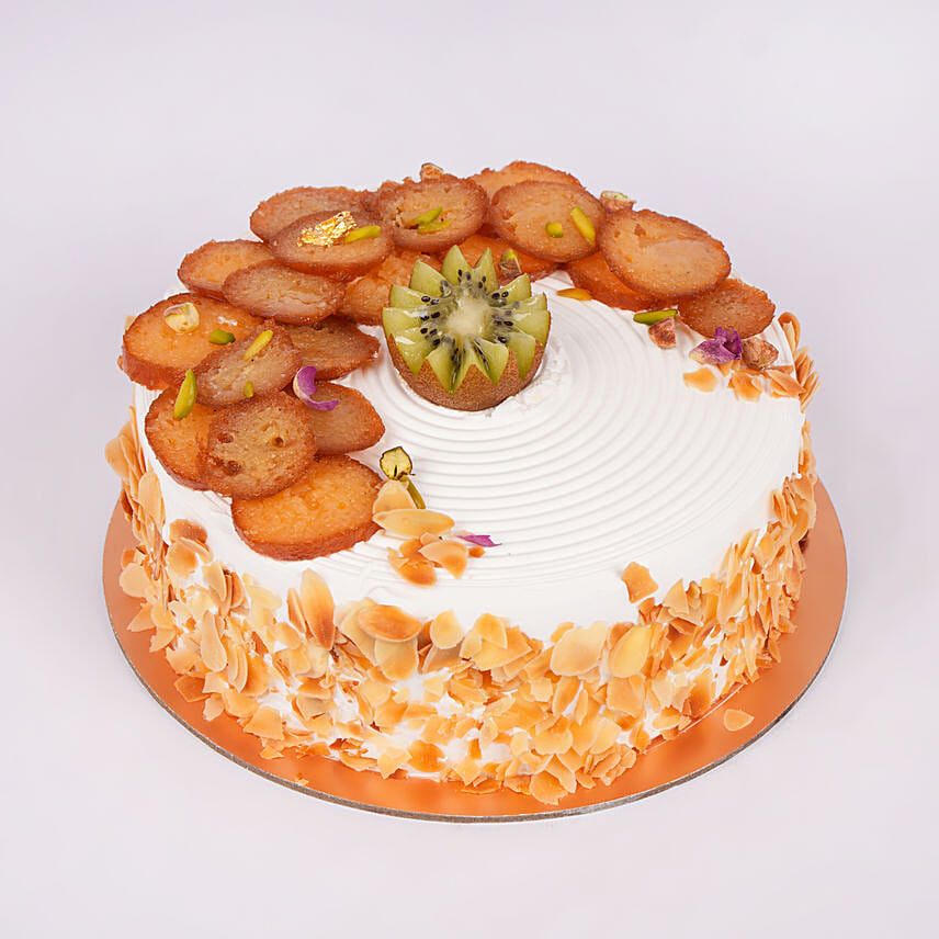 Rakhi Special Vanilla Cake Topped With Gulab Jamun And Kiwi: Rakhi 