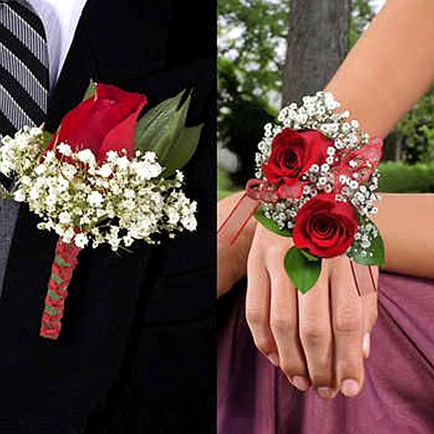 Red Roses boutonniere and Corsage: Wedding Gifts Dubai