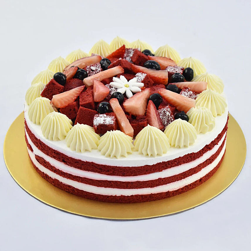 Red Velvet Cake with Fresh Fruit: Wedding Anniversary Gifts For Parents