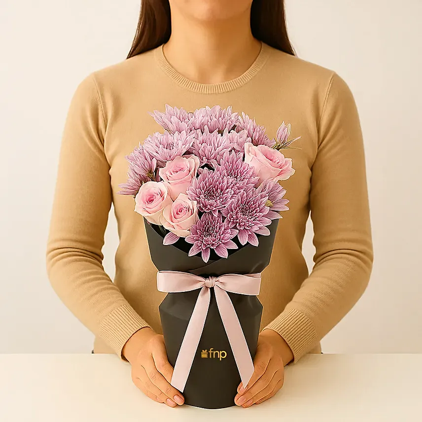 بوكيه تحفة الورد والاقحوان: باقات ورد اقحوان اونلاين