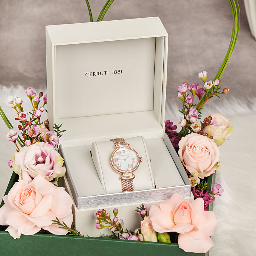 Order Rose Gold Cerruti 1881 Watch and Flowers For Her Online