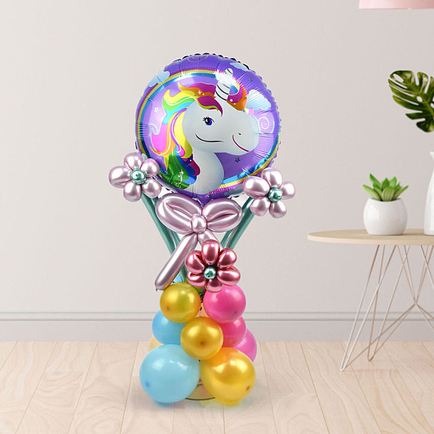 ديكور بالونات على شكل ورد مع بالون يونيكورن معبأة بالهواء: بالونات حفلات