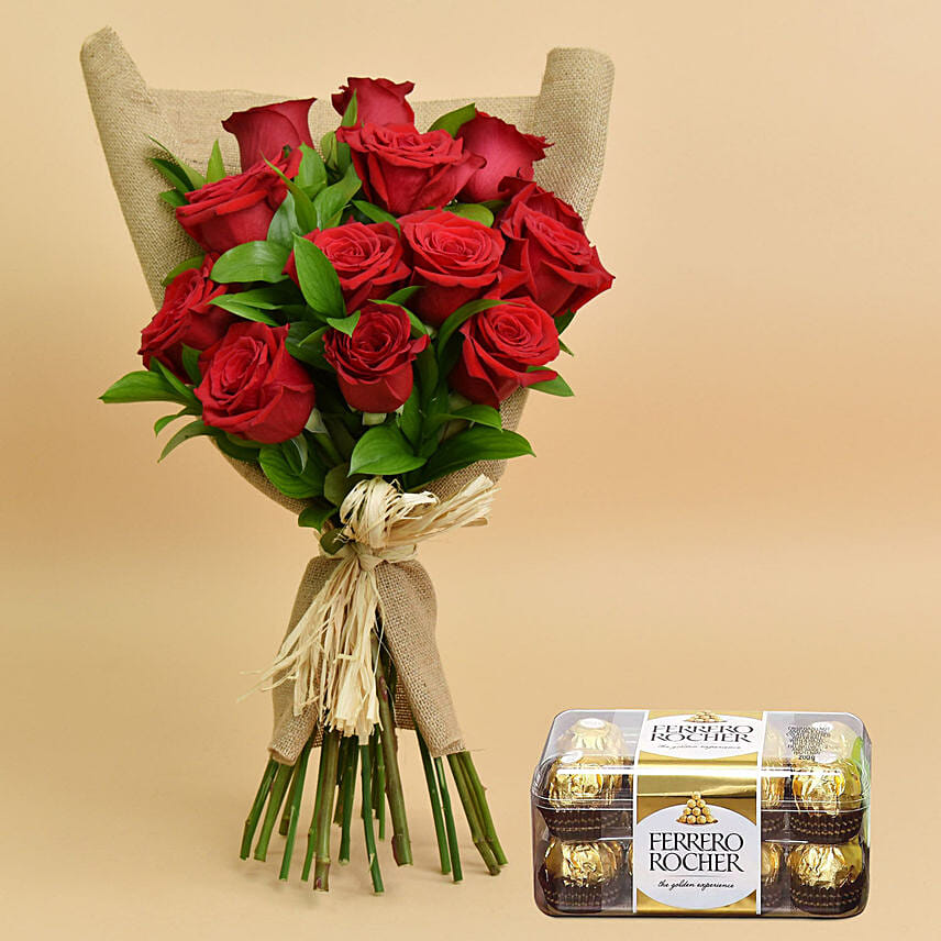 12 Red Roses Bouquet And Chocolates: Flowers and Chocolates