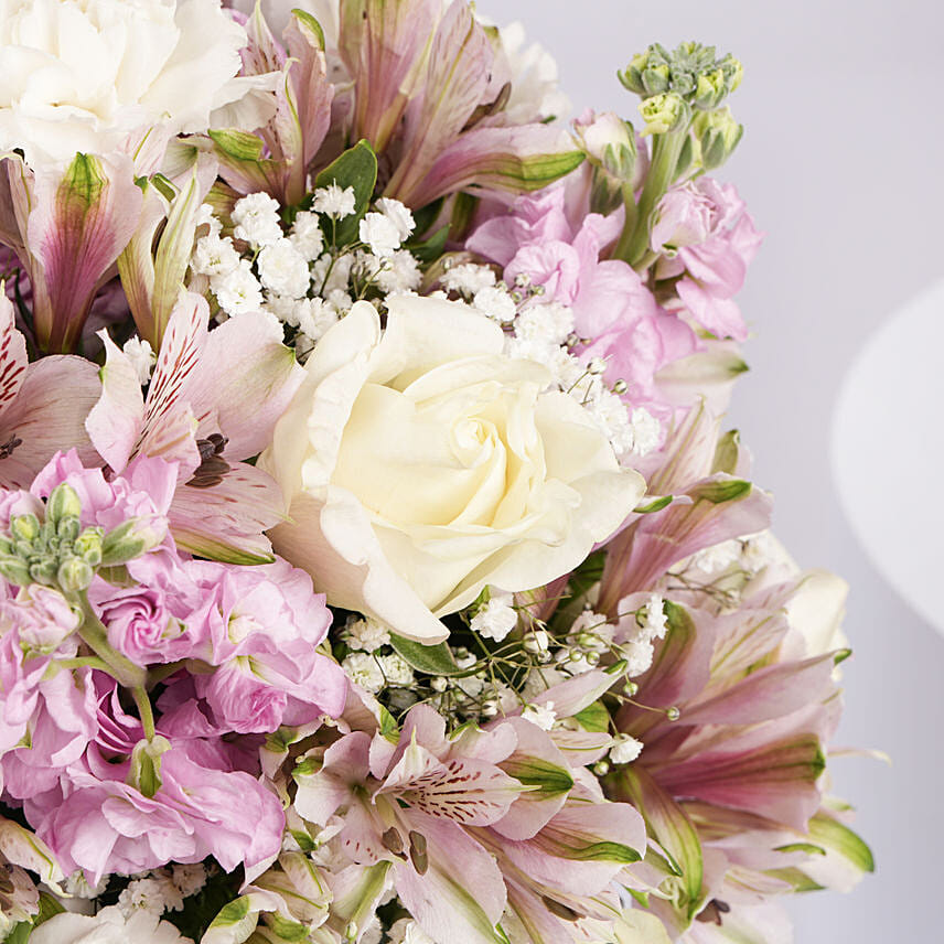 Order White and Pink Floral Bunch In Glass Vase Online | Same-Day ...