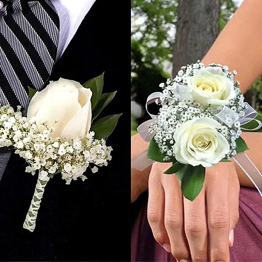 White Roses boutonniere and Corsage: White Rose Bouquets