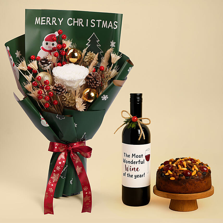 Festive Wine and Nuts Fruit Cake Gift Set: كيك البرقوق اونلاين 