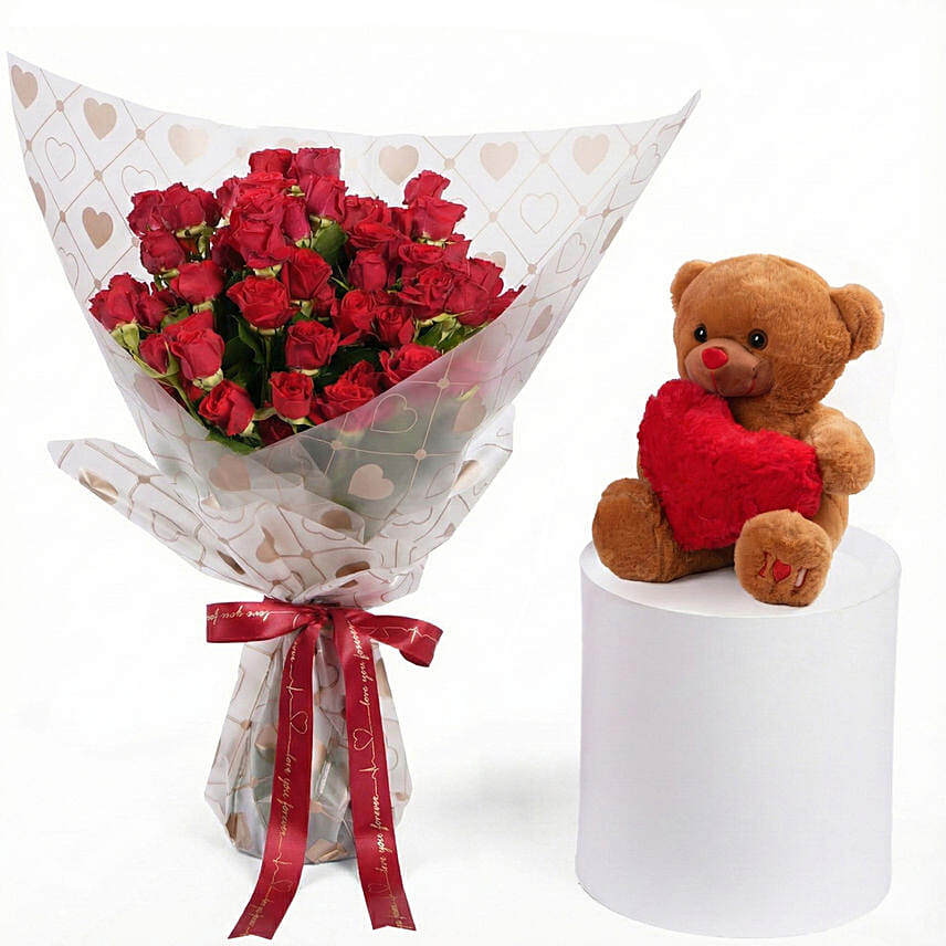 Baby Red Roses Order Premium Baby Red Roses Arrangement with Teddy Online | Same-Day ...