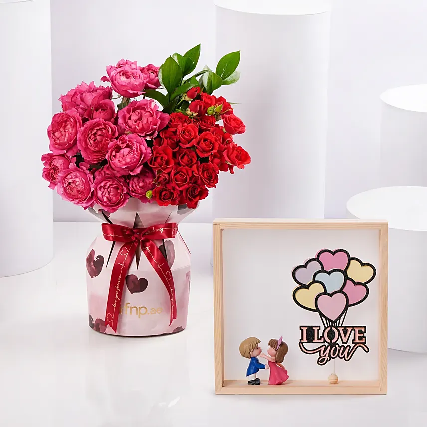 Valentines Mixed Roses in Heart Sleeve with Led Frame: Valentine's Day Gifts