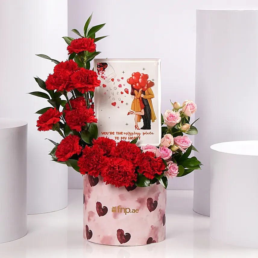Valentines Day Floral Heart Box with Love Frame: Valentine Day Roses