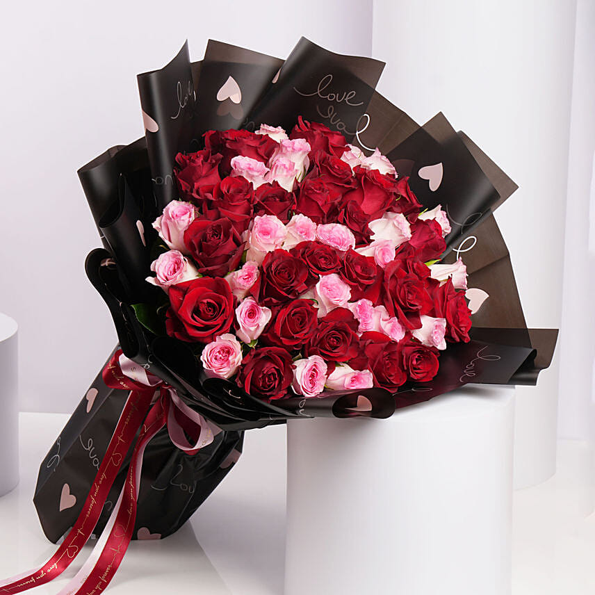 Order Valentine 50 Mixed Roses Bouquet Online | Same-Day Delivery UAE