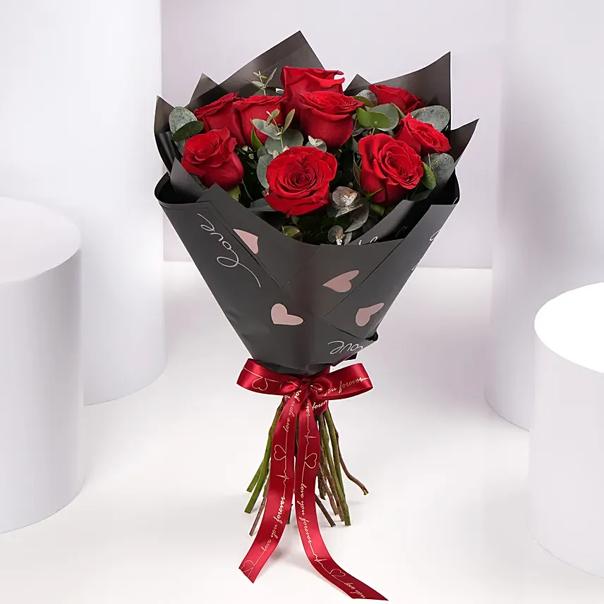 Romantic Valentine 9 Red Roses Classic Bouquet: Valentine's Day Gifts
