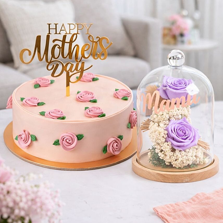 Moms Magical Rose Dome With Cake: Mother's Day Flowers