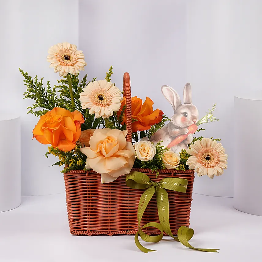 Bunny Peach Floral Basket: Easter Gifts 
