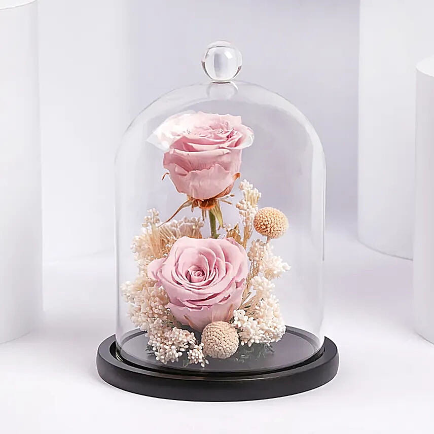 Preserved Pink Roses In Glass Dome For Mom: Mother's Day Gifts