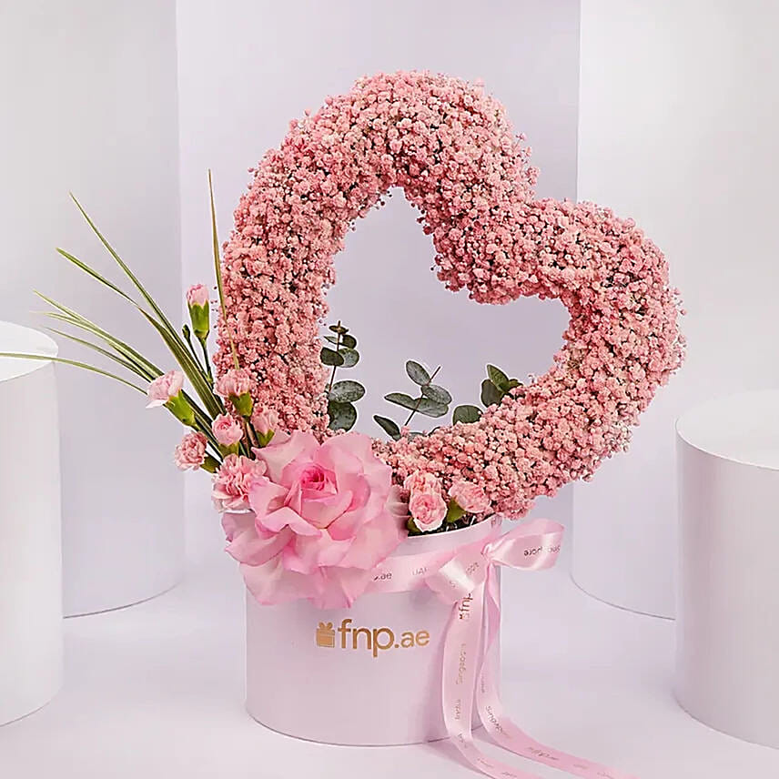 Heart Shaped Pink Babys Breath Arrangement For Mom: Mother's Day Flowers