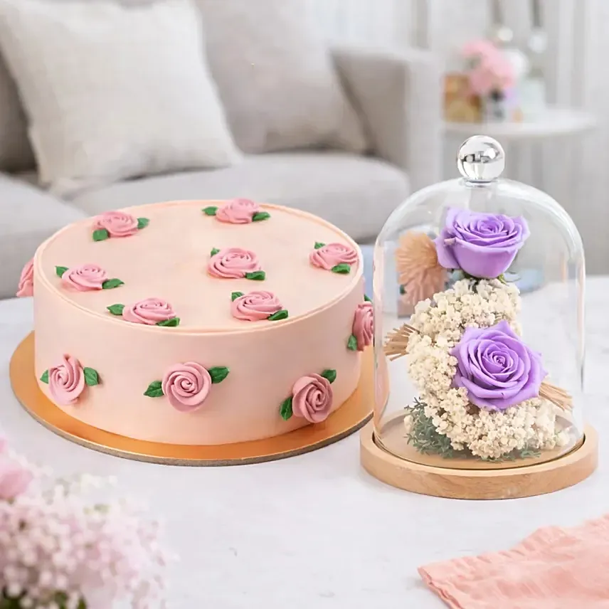 Moms Magical Rose Dome With Cake: Mother's Day Flowers