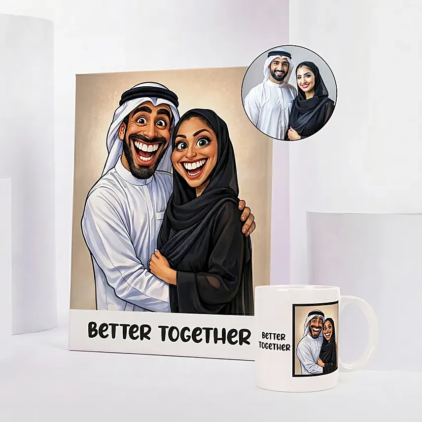 Better Together Caricature and Mug Set: Personalised Gifts