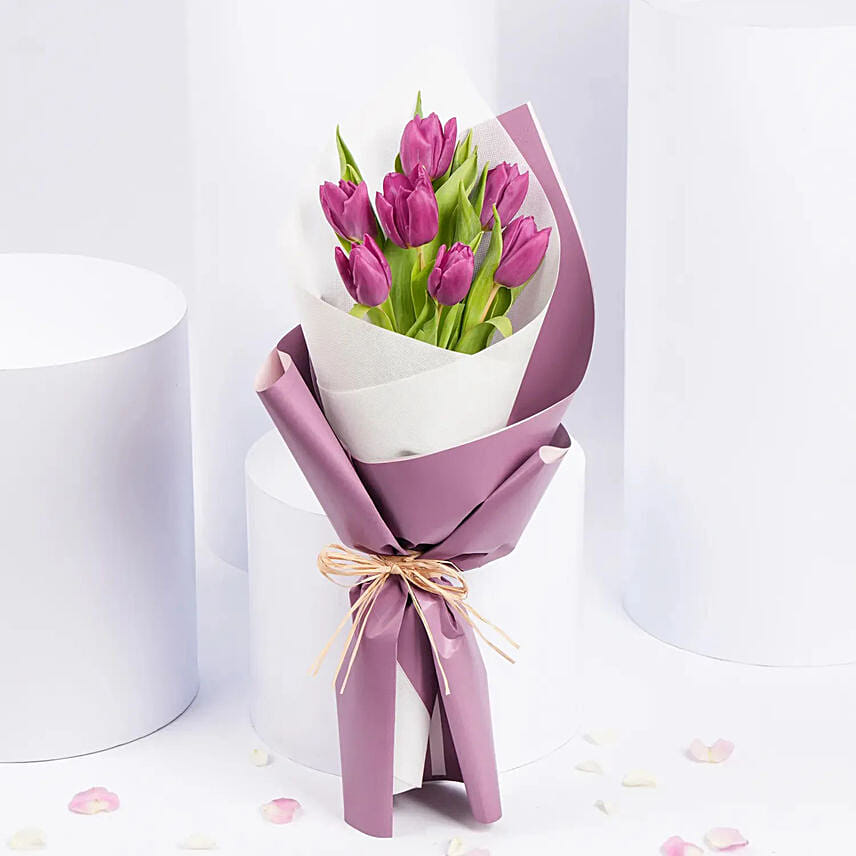 7 Purple Tulips Bouquet: Tulip Flower Bouquets