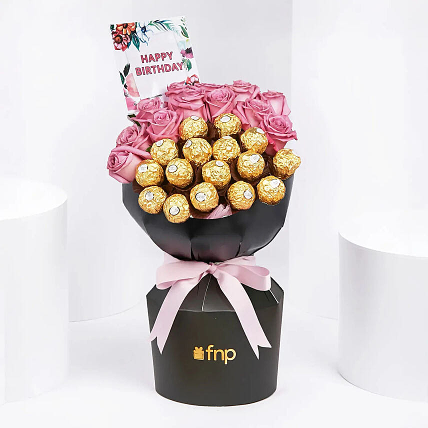 Roses And Rochers Birthday Bouquet: 