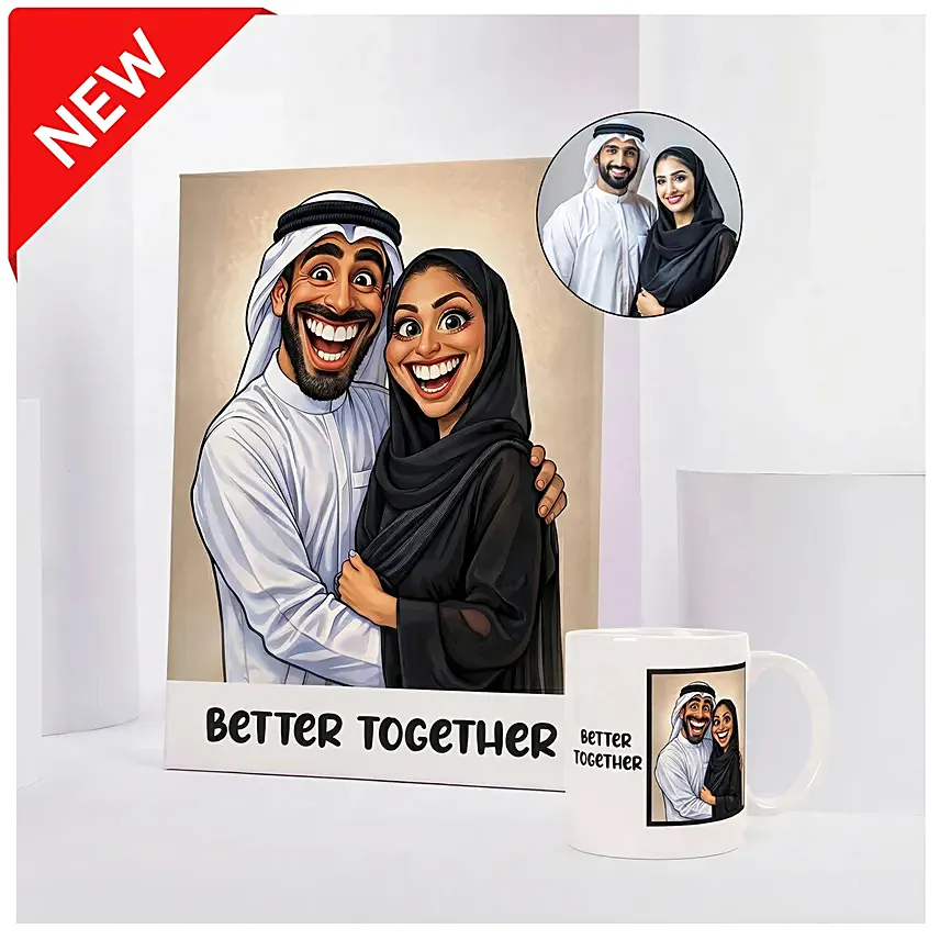 Better Together Caricature and Mug Set: Personalised Gifts
