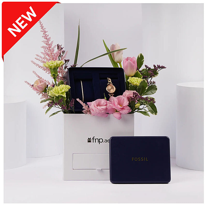 Fossil Gold Tone Watch And Bracelet Gift Set for Her: Buy Watches 