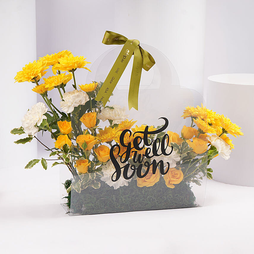 Get Well Soon Yellow Flower Arrangement: Vase Arrangements