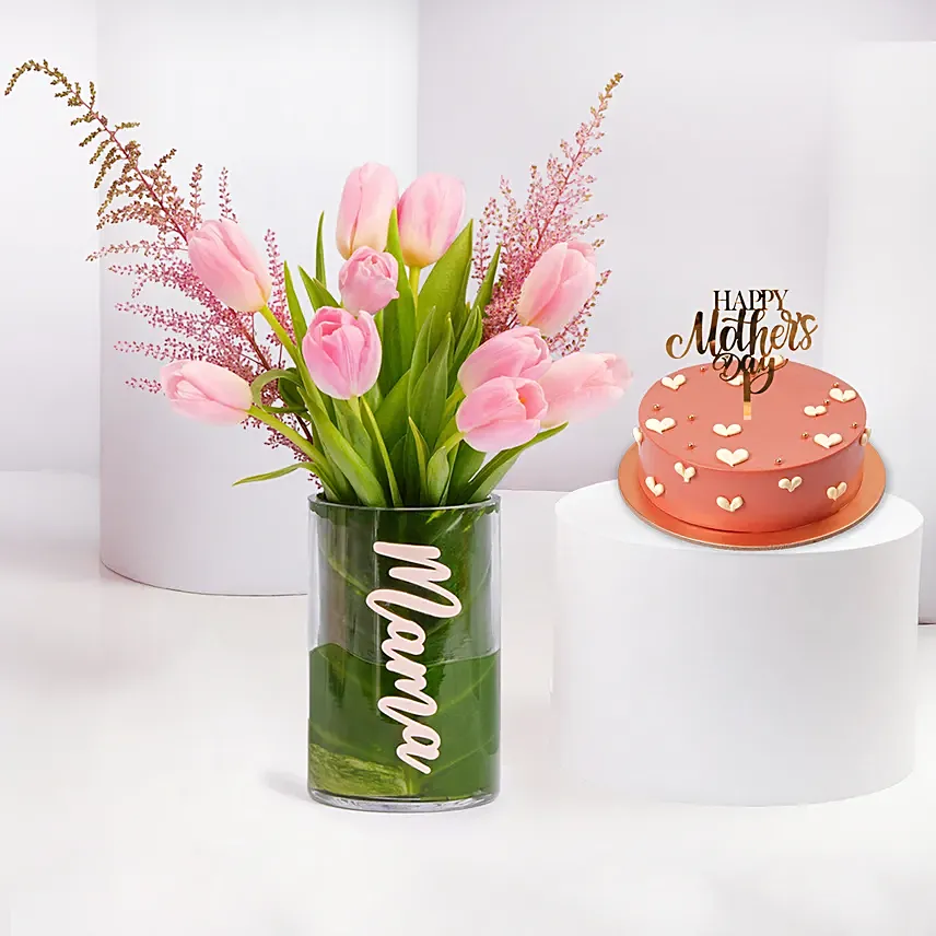 Mama Flower Arrangement And Chocolate Cake Combo: 