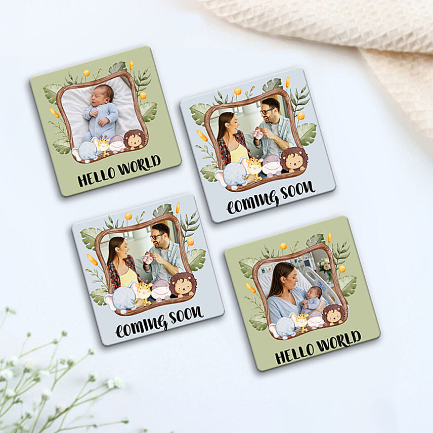 Personalized Baby Arrival Fridge Magnet set of 4: 