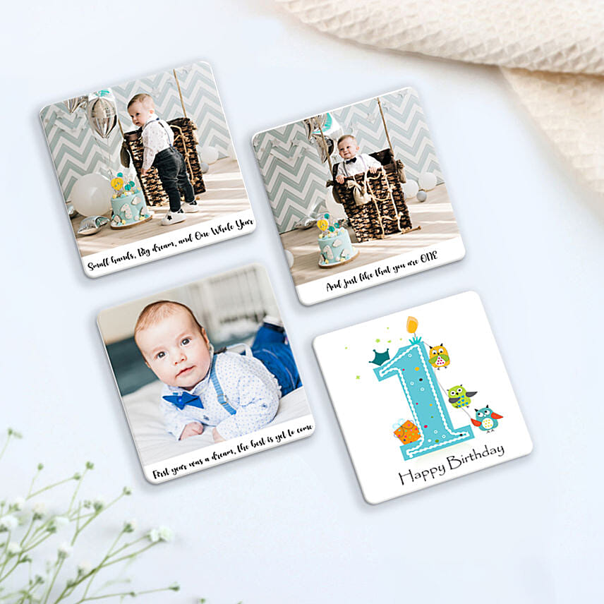 Personalized First Birthday Fridge Magnet set of 4: 