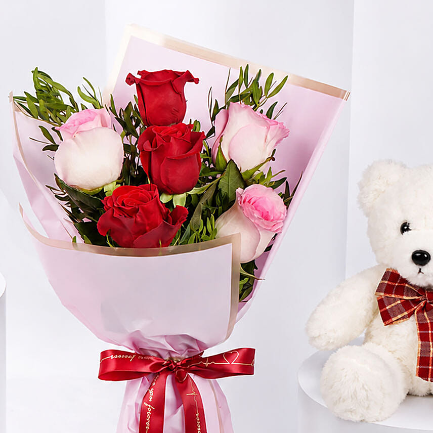 rose bouquet rose teddy bear valentines day