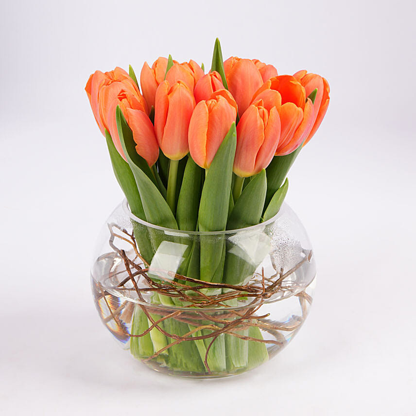 Beautiful Orange Tulips Fish Bowl: Chinese New Year Gifts