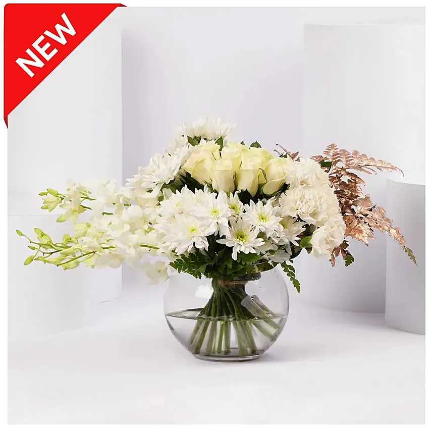 Timeless White Blossom Arrangement: New Arrival Flowers
